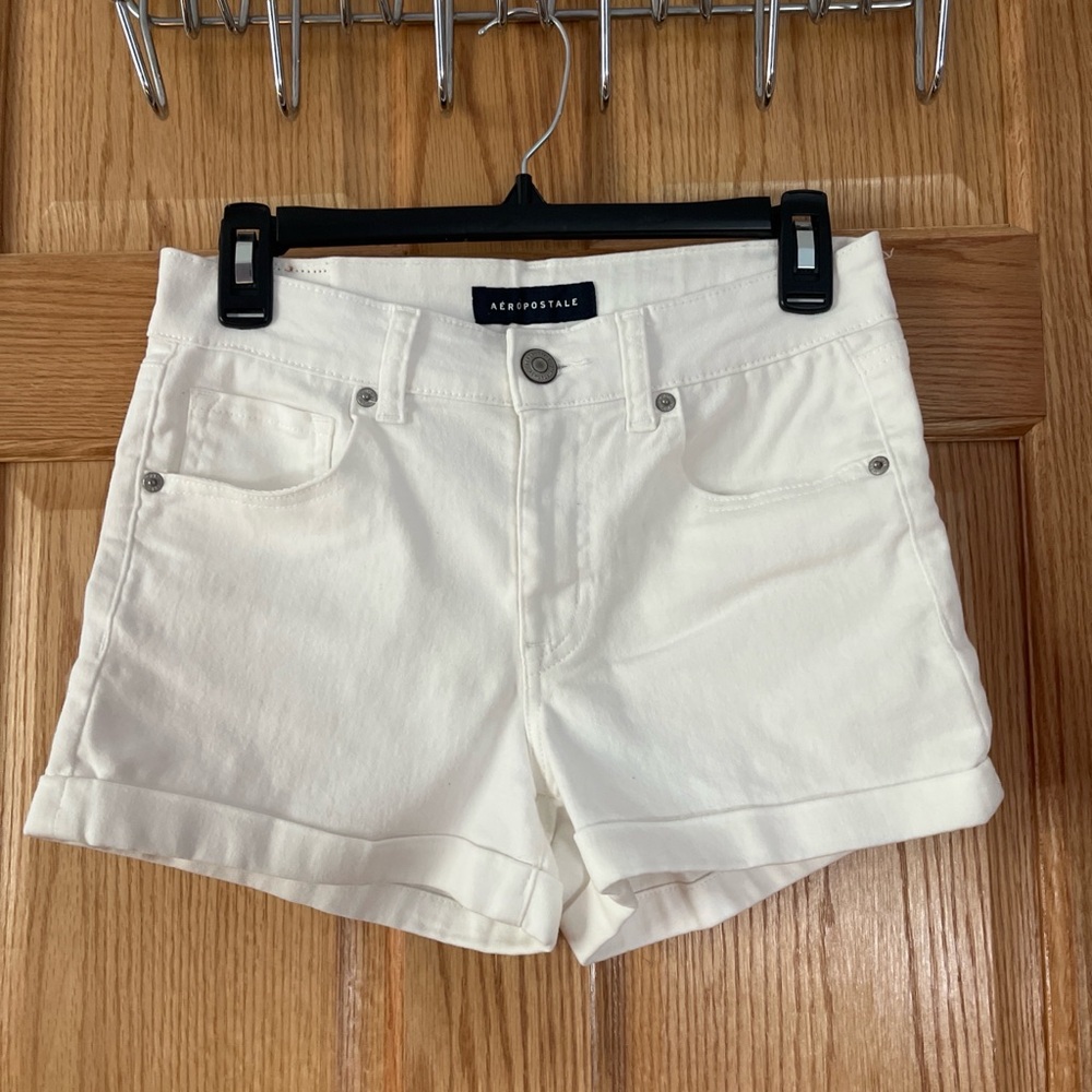 Aeropostale Women's White Rolled-Hem Denim Shorts
